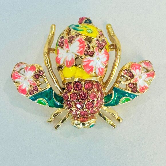 *New* Joan Rivers Classics Collection Pink Orchid Bee Brooch w/ Lady Bug - Picture 4 of 10